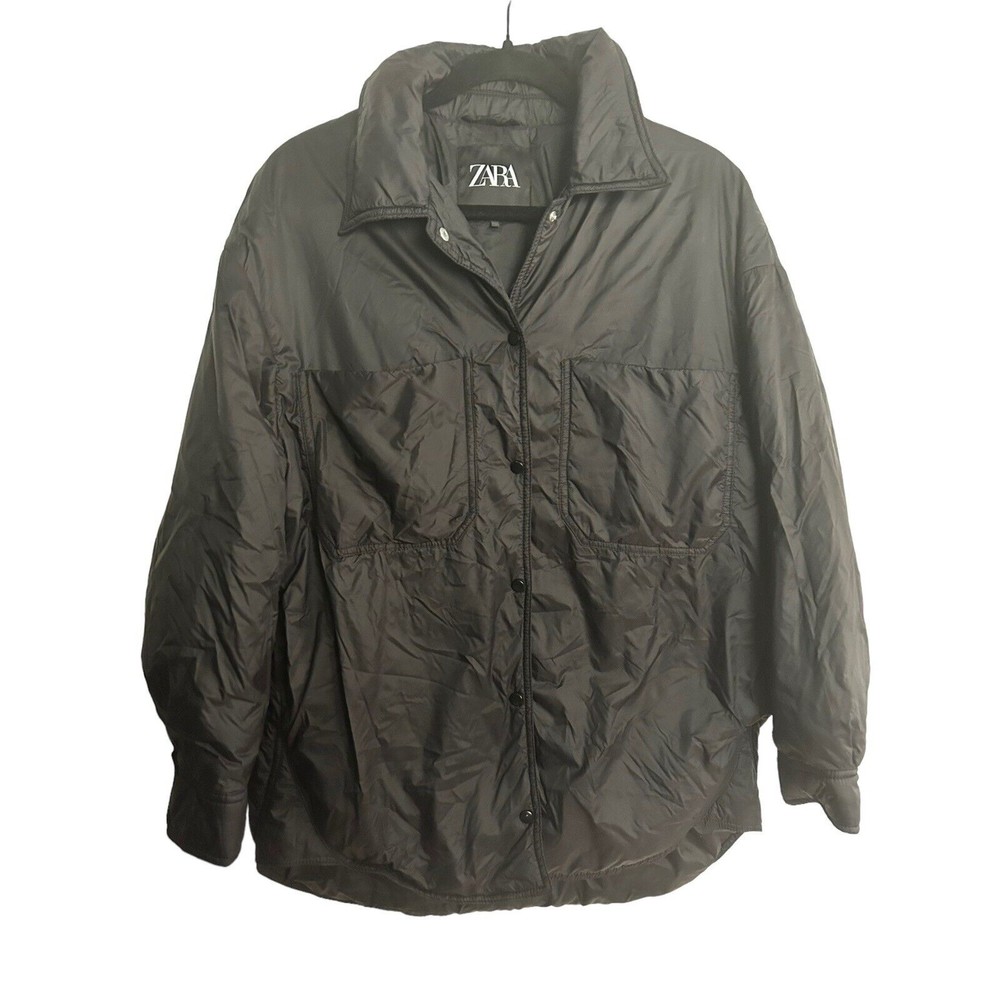 ZARA Men’s Puffer Jacket Size Small Snaps Pockets Black